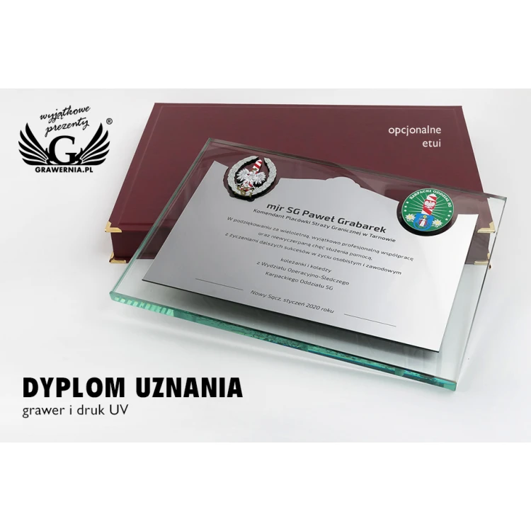 Anerkennungsurkunde - horizontal - Gravur und farbige Logos - DUV046
