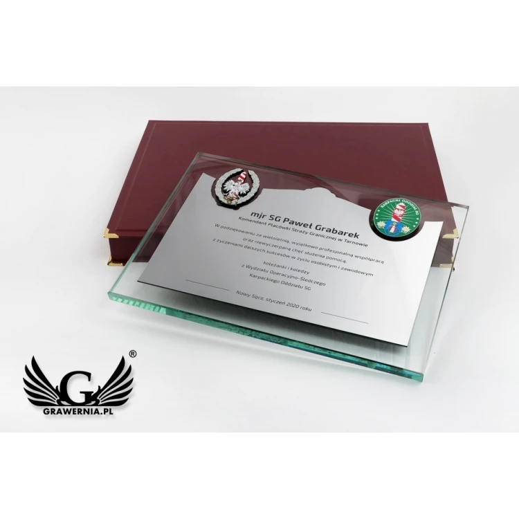 Anerkennungsurkunde - horizontal - Gravur und farbige Logos - DUV046