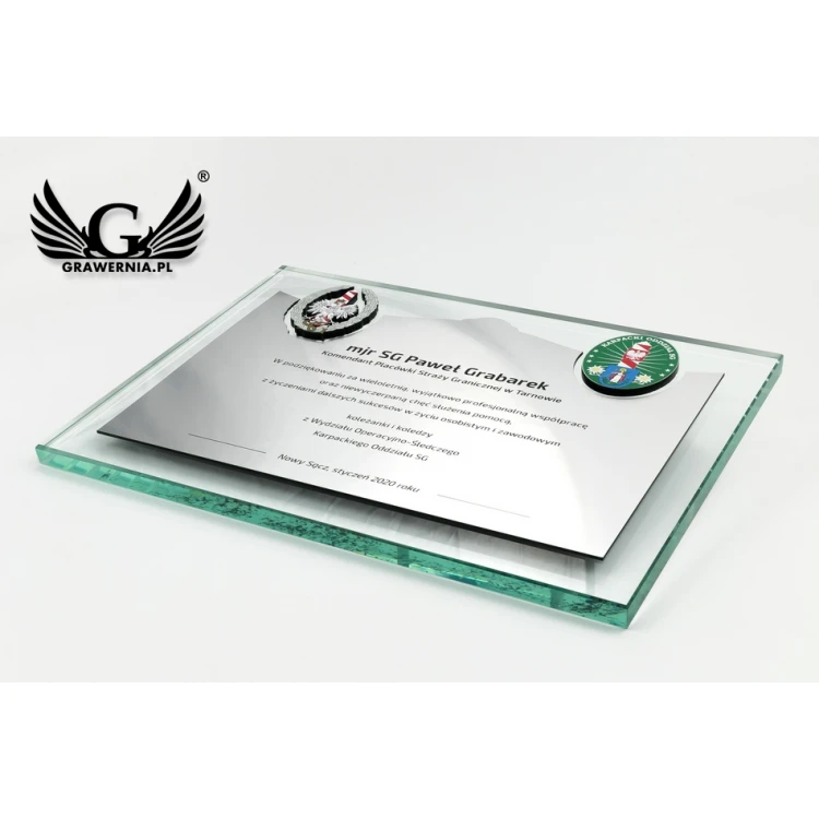 Anerkennungsurkunde - horizontal - Gravur und farbige Logos - DUV046