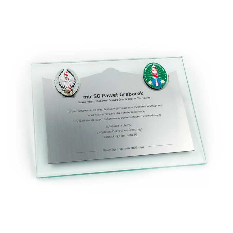 Anerkennungsurkunde - horizontal - Gravur und farbige Logos - DUV046