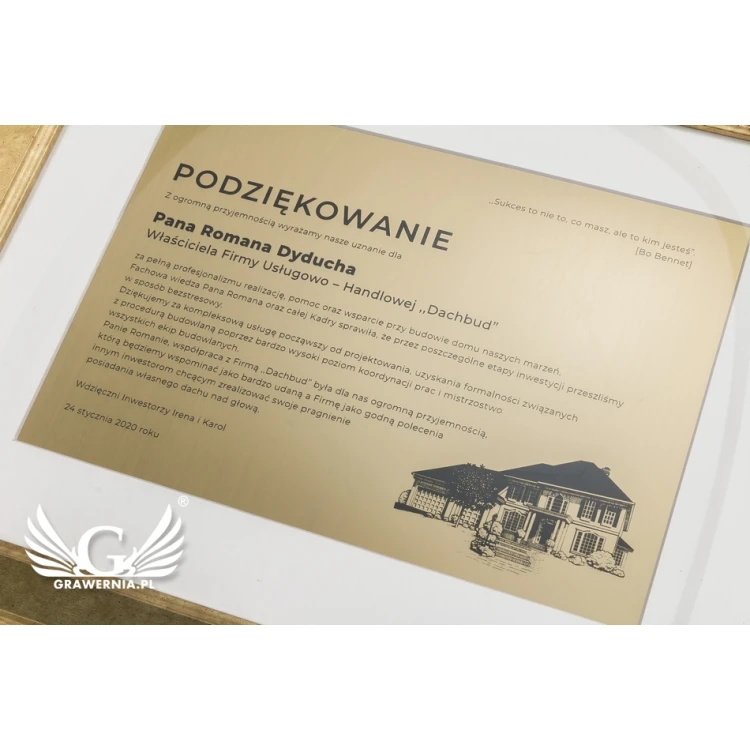 Anerkennungsurkunde in goldenem Rahmen - DWR9