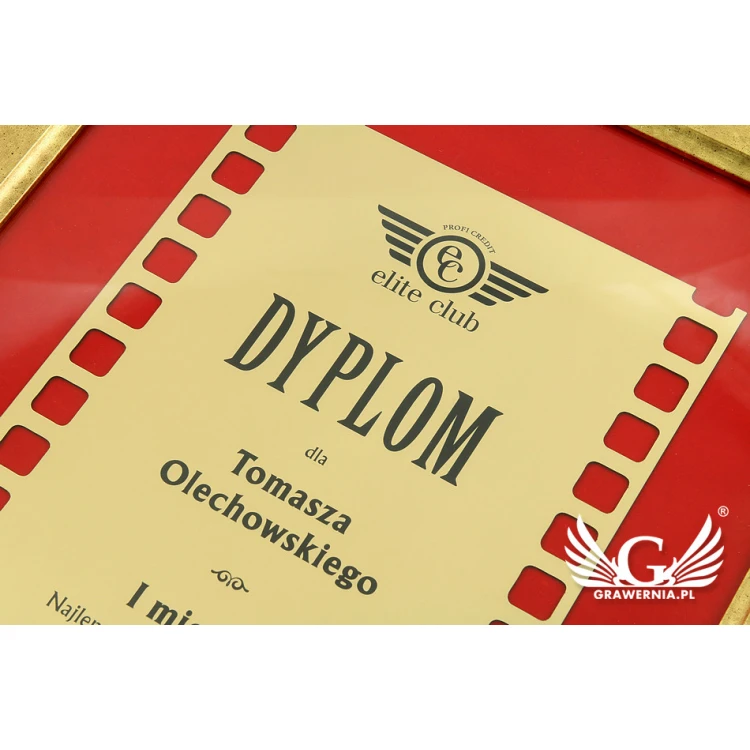 Diplom in goldenem Rahmen mit rotem Passepartout - horizontal oder vertikal - DWR2