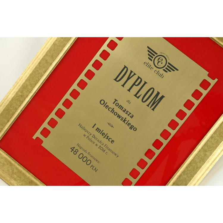 Diplom in goldenem Rahmen mit rotem Passepartout - horizontal oder vertikal - DWR2