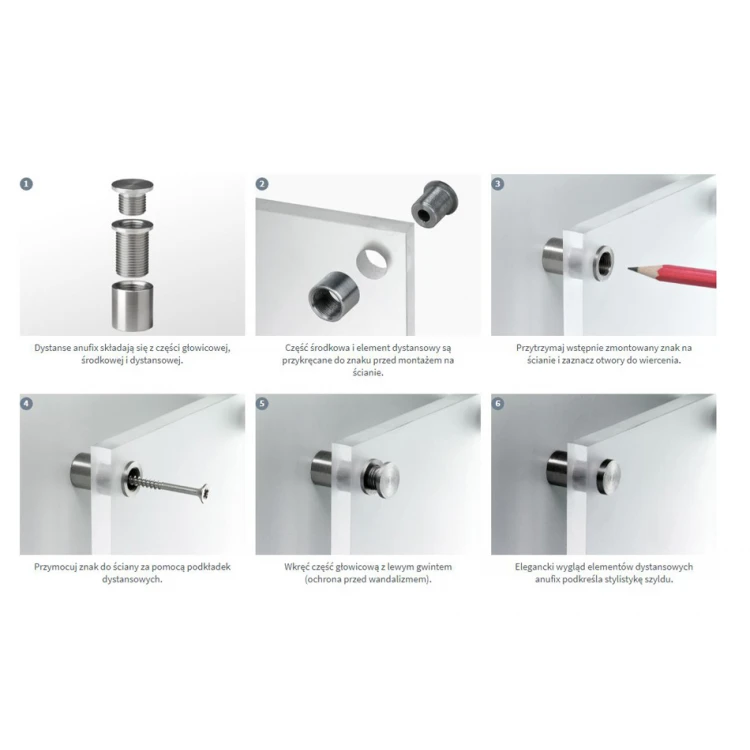 Stahlabstandshalter für Schilder und Plaketten - 3 large - Durchmesser 15mm - DDS034