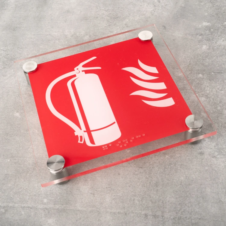 Feuerlöscher - PPOŻ Schild aus Plexiglas mit Braille-Schrift - Größe 150x150mm - TAB524