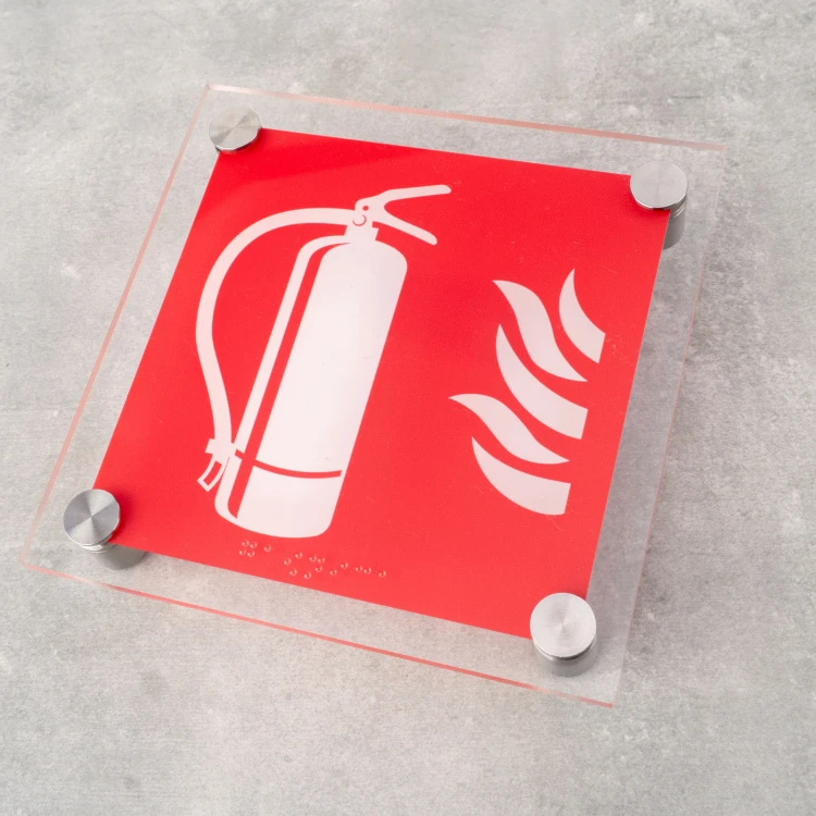 Feuerlöscher - PPOŻ Schild aus Plexiglas mit Braille-Schrift - Größe 150x150mm - TAB524