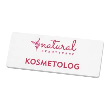 Mitarbeiterabzeichen - weiß mit rosa Gravur - 66x26mm - abgerundete Ecken - ID146