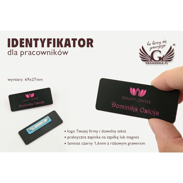 NEO Mitarbeiterausweis - schwarz mit rosa Gravur - 69x27mm - abgerundete Ecken - ID028