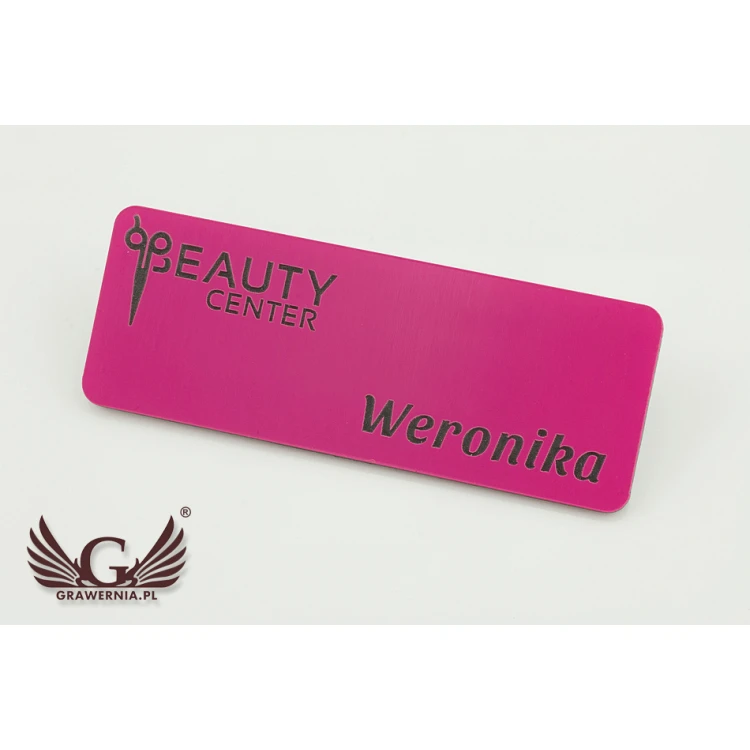 Namensschild für Mitarbeiter PIN - rosa mit schwarzer Gravur - 69x25mm - abgerundete Ecken - ID030