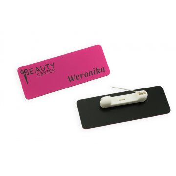 Namensschild für Mitarbeiter PIN - rosa mit schwarzer Gravur - 69x25mm - abgerundete Ecken - ID030