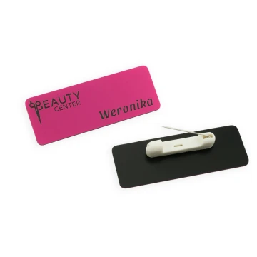 Namensschild für Mitarbeiter PIN - rosa mit schwarzer Gravur - 69x25mm - abgerundete Ecken - ID030