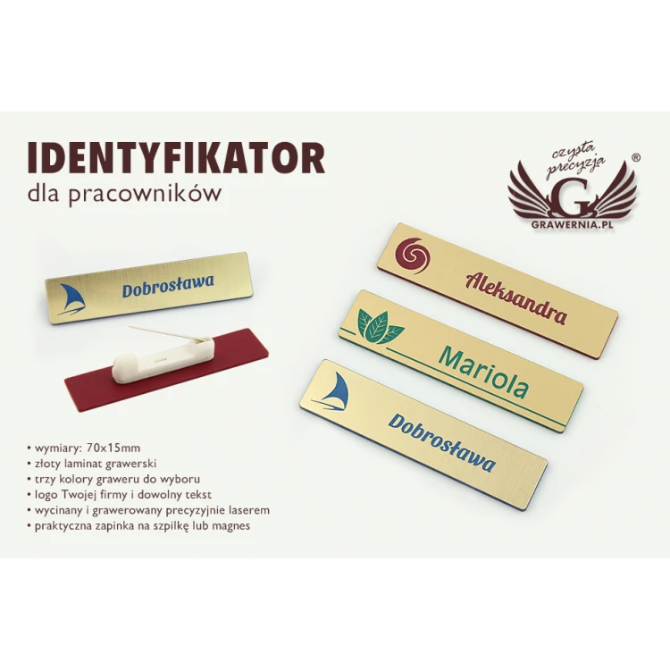 Namensschild - Slim Goldfarbe mit Gravur - 70x15mm - ID050