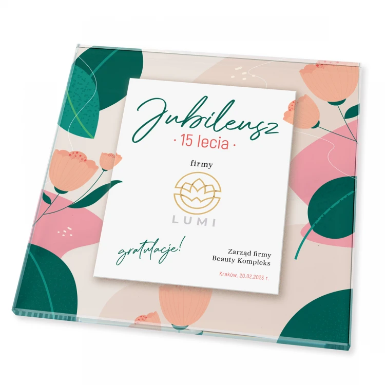 Jubiläums-Glasdiplom - Quadrat - farbiger UV-Druck - DUV086
