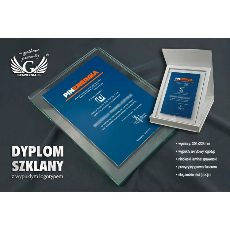 Jubiläums-Glasdiplom mit erhabenem Logo - DSZ052