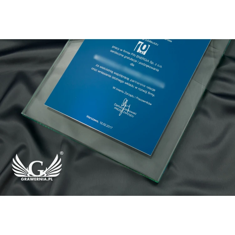 Jubiläums-Glasdiplom mit erhabenem Logo - DSZ052