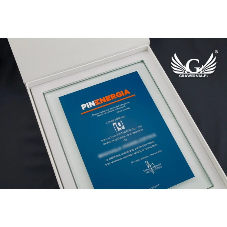 Jubiläums-Glasdiplom mit erhabenem Logo - DSZ052