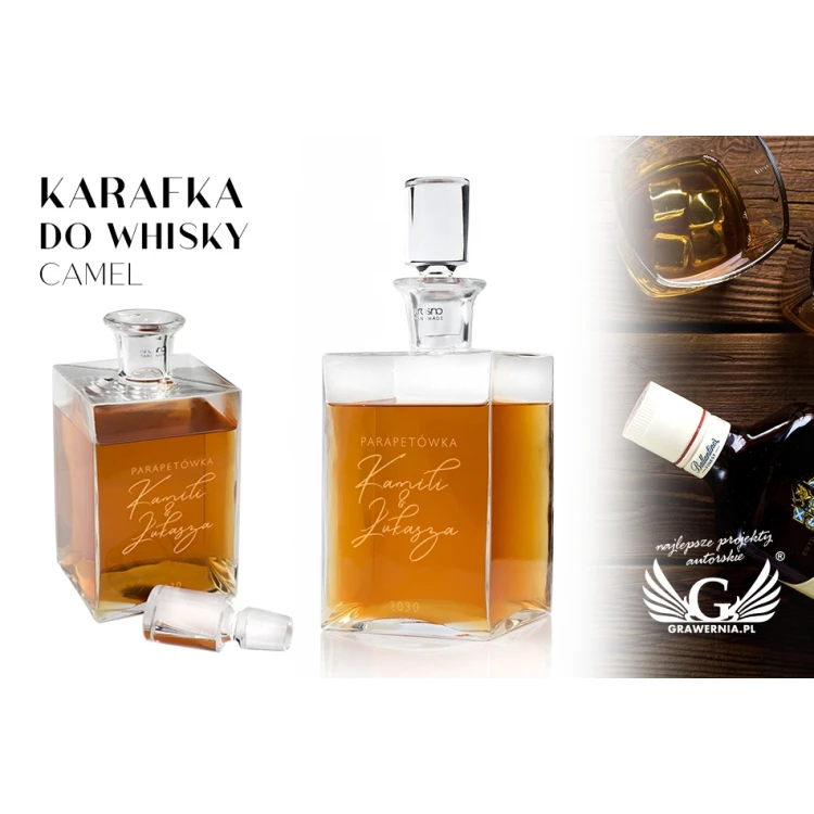 Karaffe mit Gravur für Whisky oder Liköre - CAMEL - Fensterbank Schnaps - KAR020