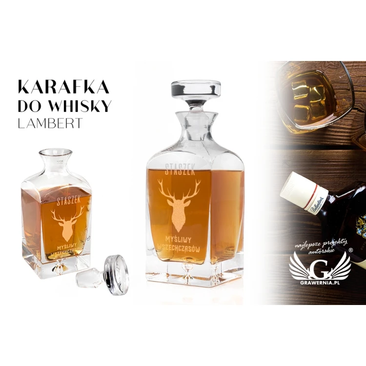 Karaffe mit Gravur für Whisky oder Liköre - LAMBERT - Geschenk für Jäger - KAR023
