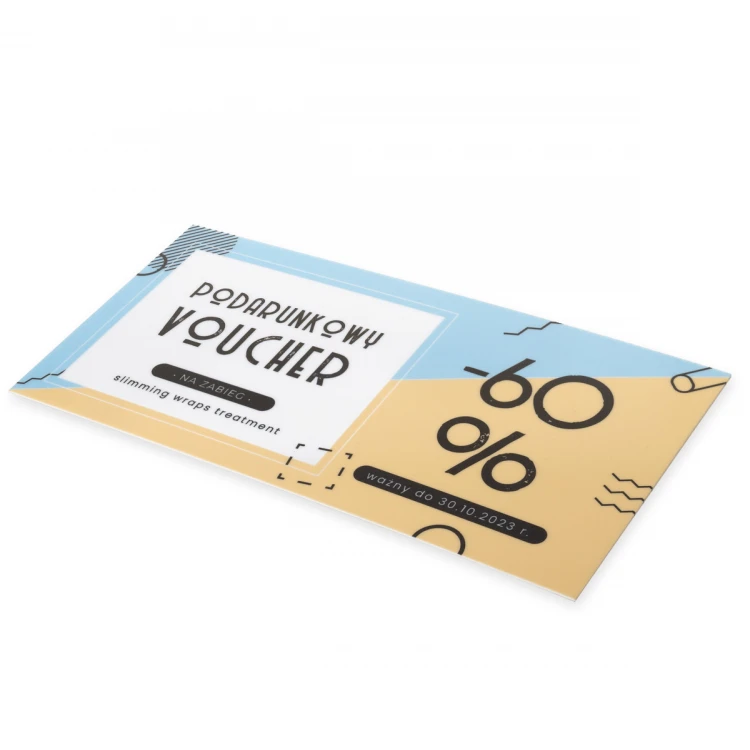 Plastikkarte - Gutschein - HIPS Material 1mm - Abmessungen 215x101mm - farbiger UV-Druck - WZ042
