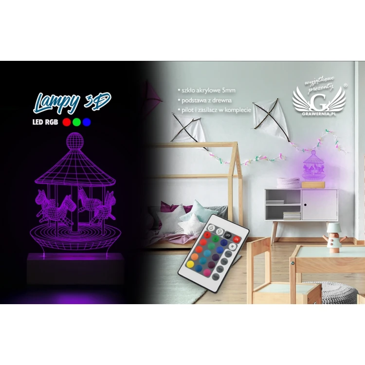 Karussell - 3D LED RGB Lampe mit Fernbedienung - L3D010