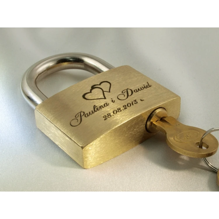 Liebesschloss - Messing Gold - beliebige Gravur - KZ001