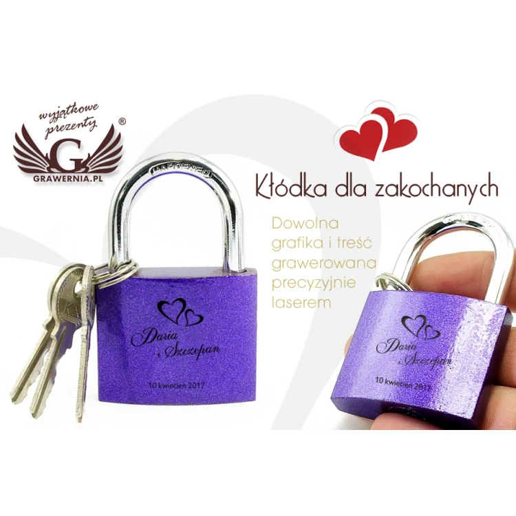 Liebesschloss - Gusseisen Farbe Violett - beliebige Gravur - KZ005