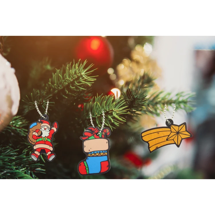 Set von 6 Holz-Weihnachtsdekorationen - farbiger UV-Druck - OZD001