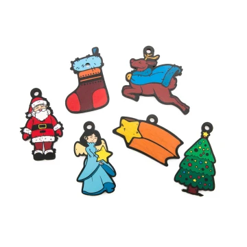 Set von 6 Holz-Weihnachtsdekorationen - farbiger UV-Druck - OZD005