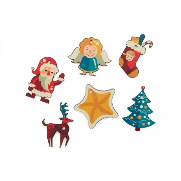 Set von 6 Holz-Weihnachtsdekorationen - farbiger UV-Druck - OZD004