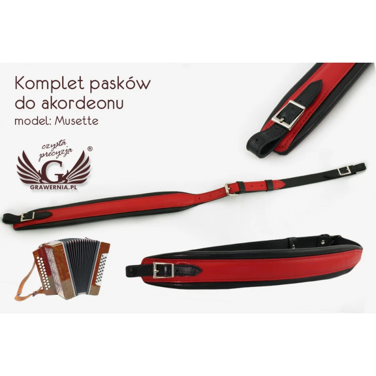 KOMPLETTSET GURTE FÜR AKKORDEON rot-schwarz - Modell Musette - Komfort Version - PDA001
