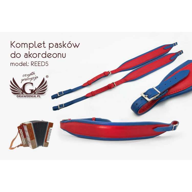 KOMPLETTSET GURTE FÜR AKKORDEON rot-blau - Modell Reeds - Komfort Version - PDA004