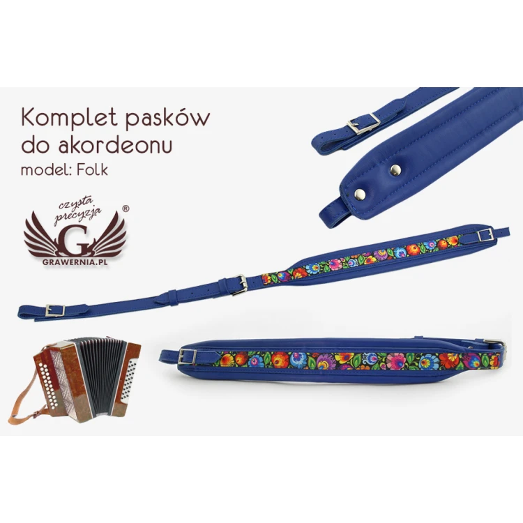 KOMPLETTSET GURTE FÜR AKKORDEON blau - Modell Folk - Komfort Version - PDA003