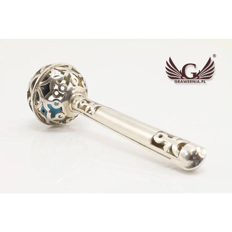 RASSEL mit blauen Perlen - SILBER - Andenken an die Heilige Taufe - Modell SRB008
