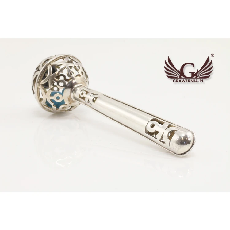 RASSEL mit blauen Perlen - SILBER - Andenken an die Heilige Taufe - Modell SRB008