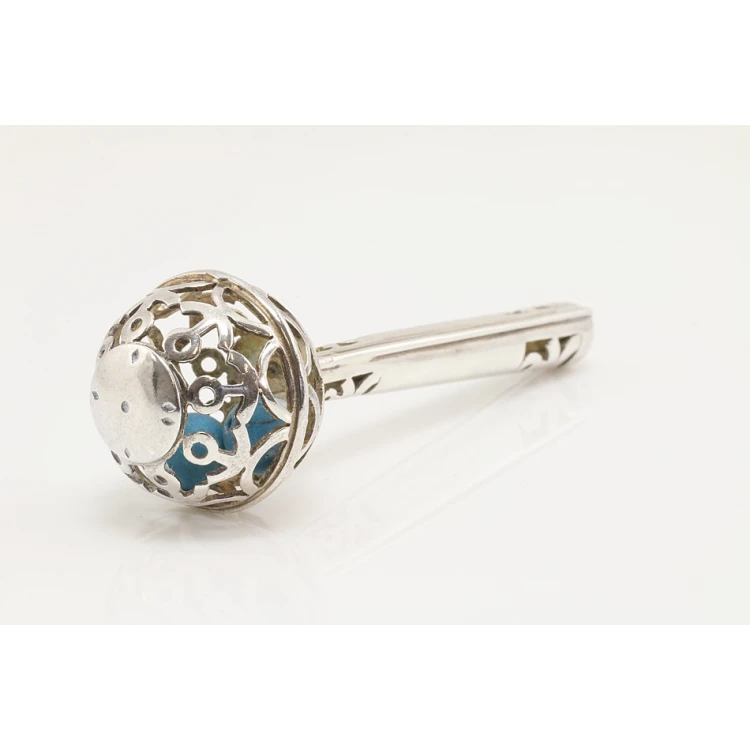 RASSEL mit blauen Perlen - SILBER - Andenken an die Heilige Taufe - Modell SRB008
