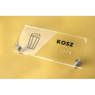 Korb - Plexiglasschild mit Braille-Schrift auf Abstandshaltern - Maße 160x75mm - TAB269