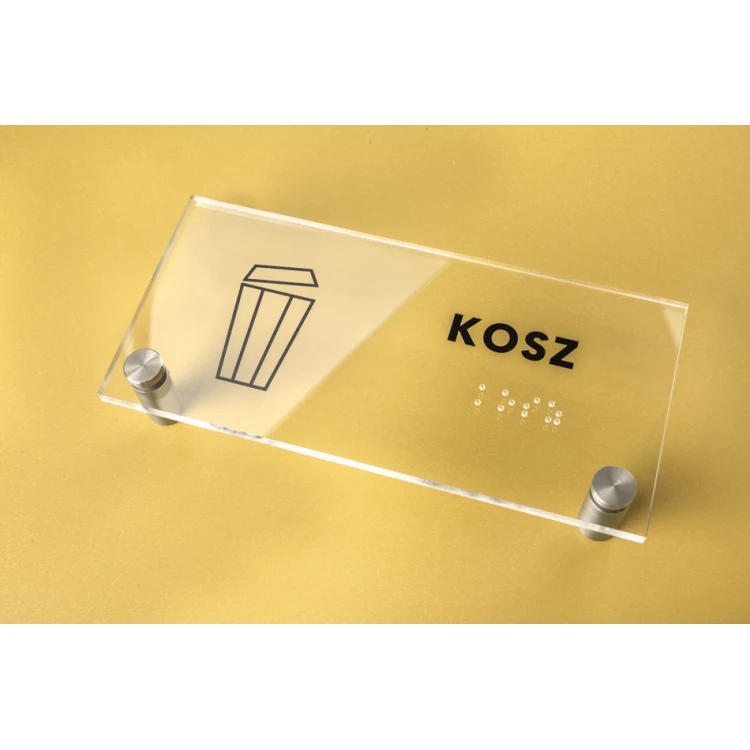 Korb - Plexiglasschild mit Braille-Schrift auf Abstandshaltern - Maße 160x75mm - TAB269