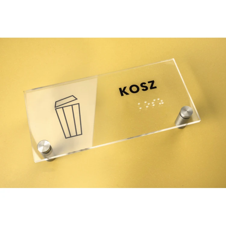 Korb - Plexiglasschild mit Braille-Schrift auf Abstandshaltern - Maße 160x75mm - TAB269