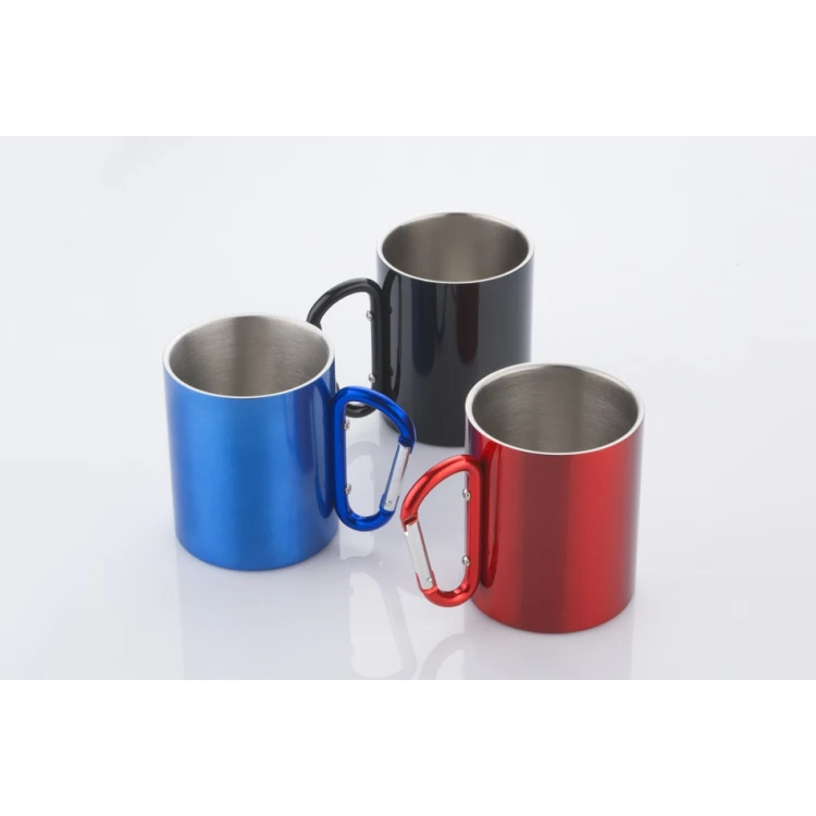 Edelstahlbecher mit Karabiner und Gravur - CAMP - Fassungsvermögen 280 ml - 3 Farben zur Auswahl