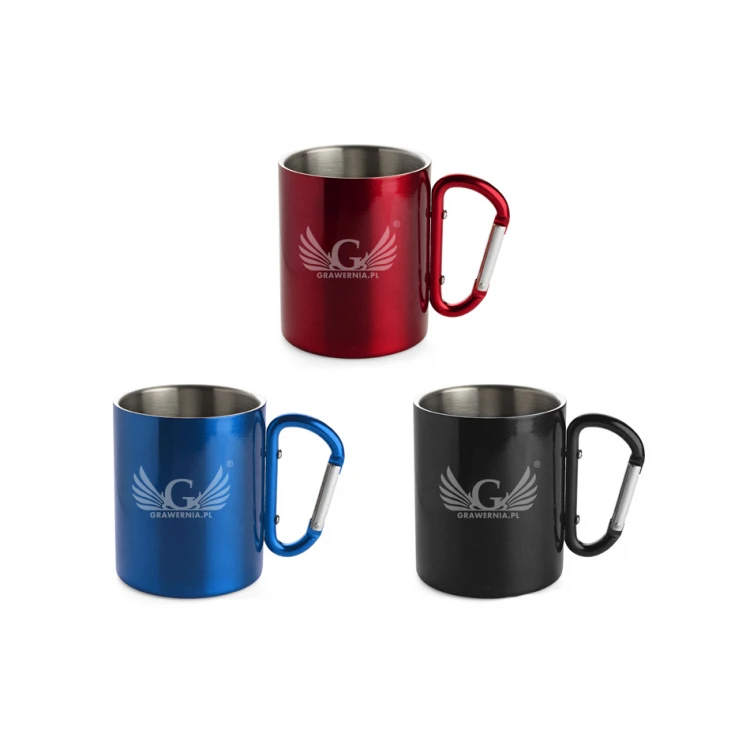 Edelstahlbecher mit Karabiner und Gravur - CAMP - Fassungsvermögen 280 ml - 3 Farben zur Auswahl