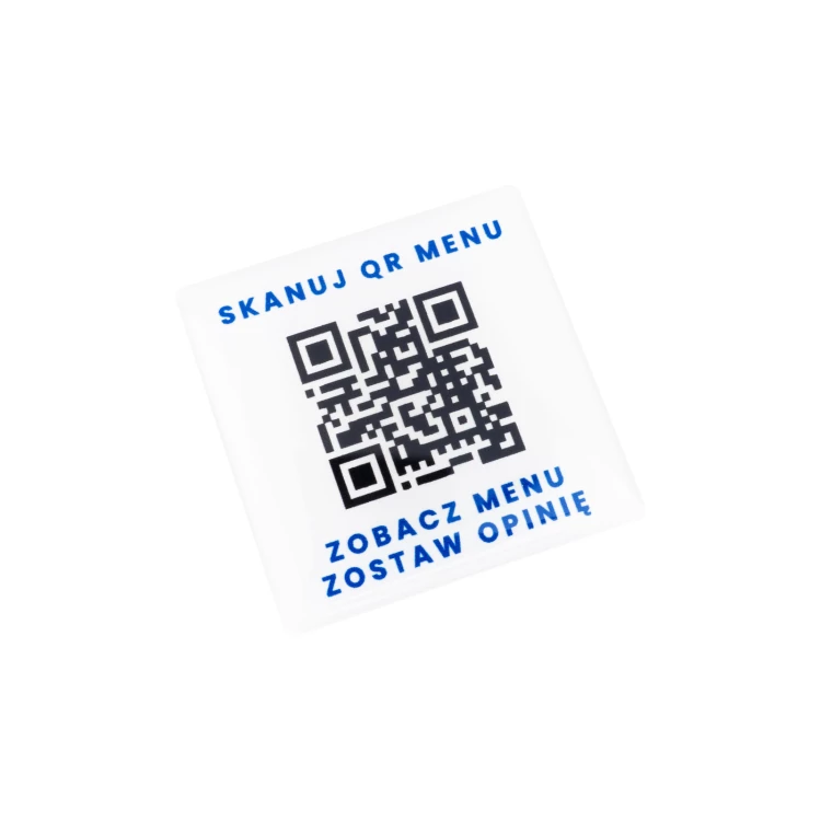 Quadratisches Menü mit QR-Code - HIPS-Material mit Doming - Abm. 40mm - MEN027