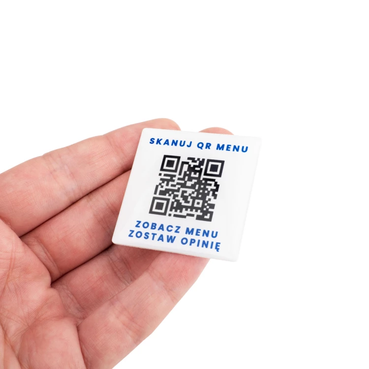Quadratisches Menü mit QR-Code - HIPS-Material mit Doming - Abm. 40mm - MEN027