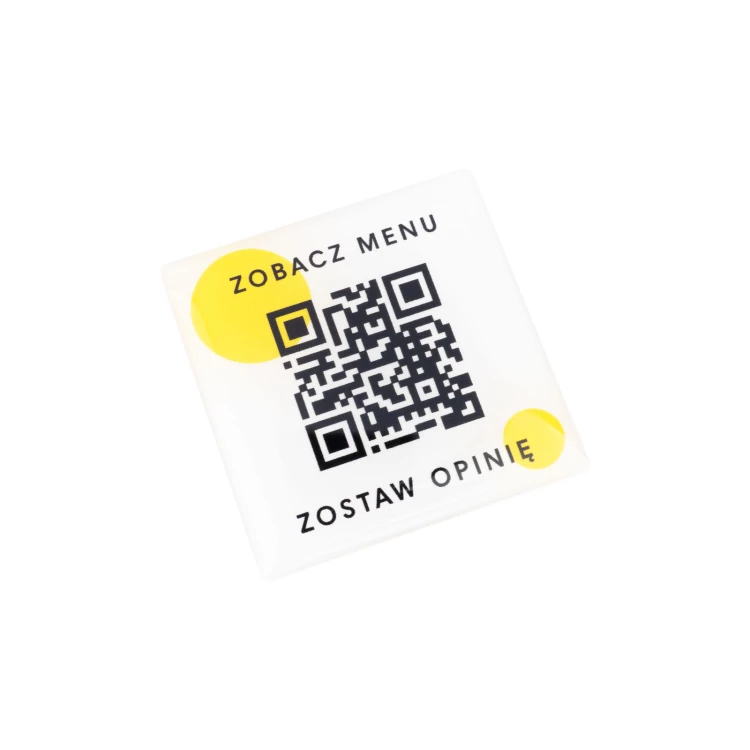 Quadratisches Menü mit QR-Code - HIPS-Material mit Doming - Abm. 40mm - MEN027