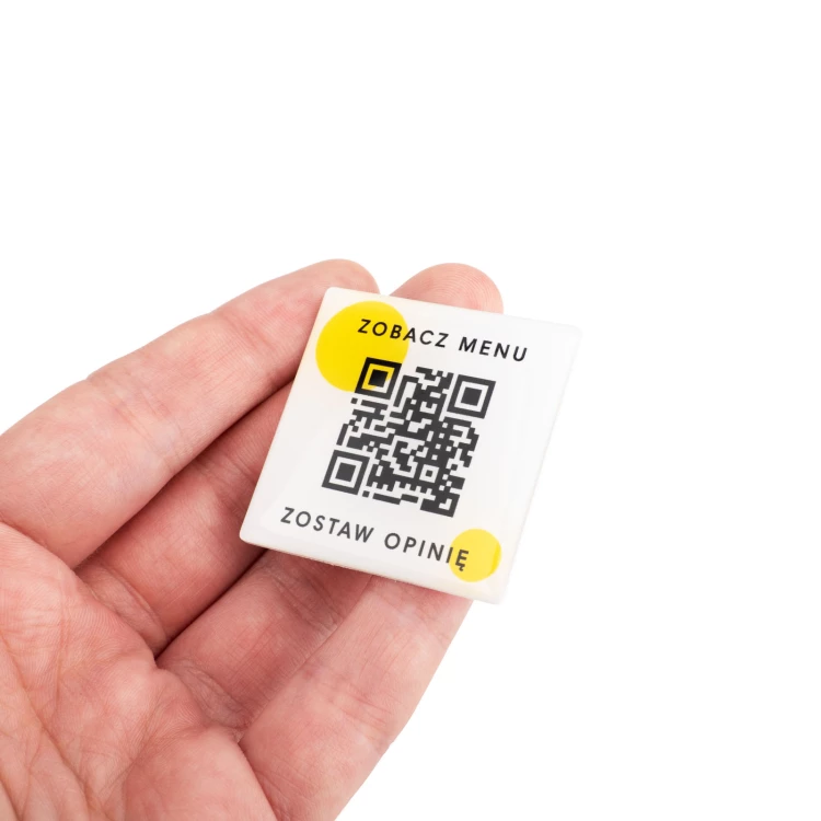 Quadratisches Menü mit QR-Code - HIPS-Material mit Doming - Abm. 40mm - MEN027