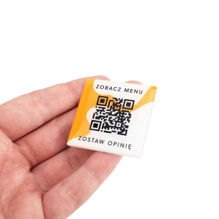 Quadratisches Menü mit QR-Code - HIPS-Material mit Doming - Abm. 40mm - MEN027