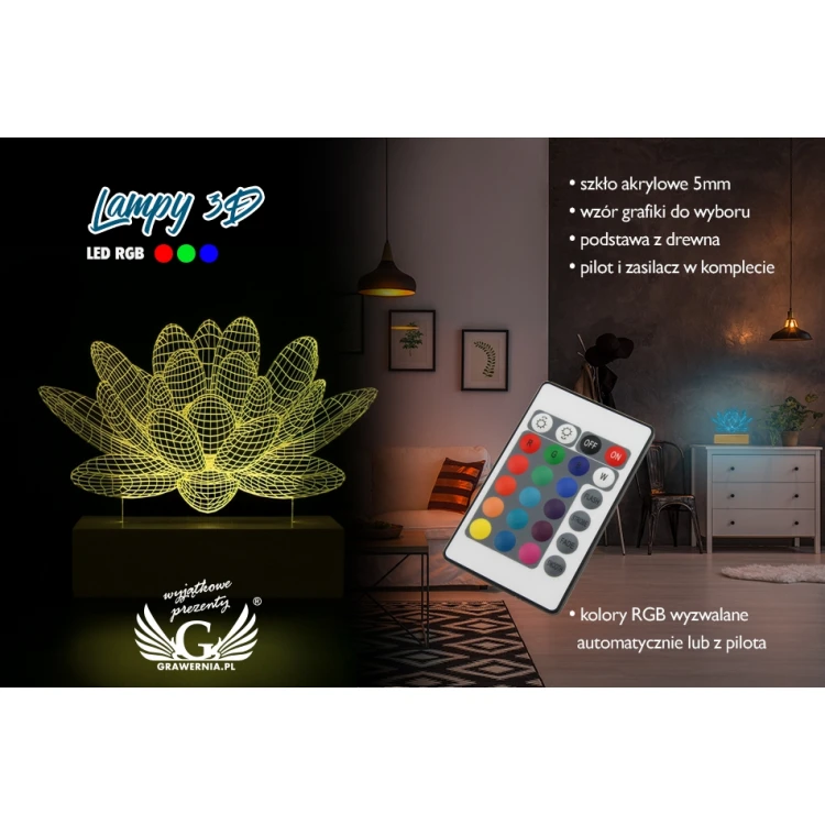Lotosblume - 3D LED RGB Lampe mit Fernbedienung - L3D007