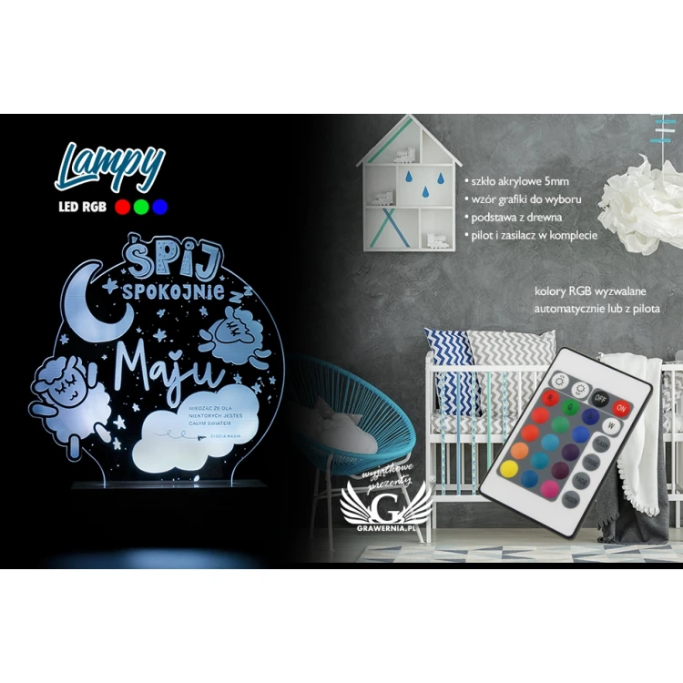 Geschenk für Baby Shower - RGB LED Lampe mit Fernbedienung - Schlaf gut - L3D006