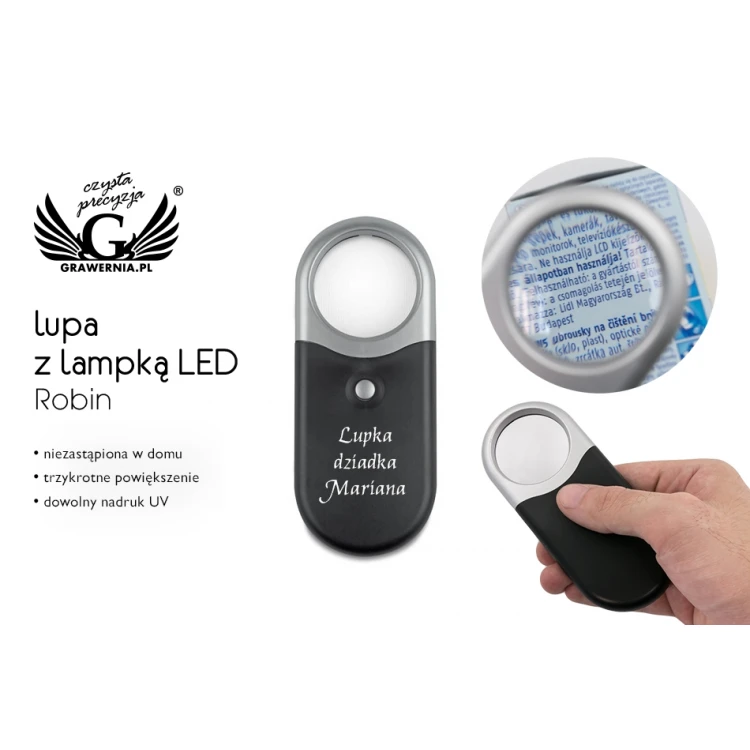 Robin Lupe mit LED-Licht - beliebiger UV-Druck - BP92