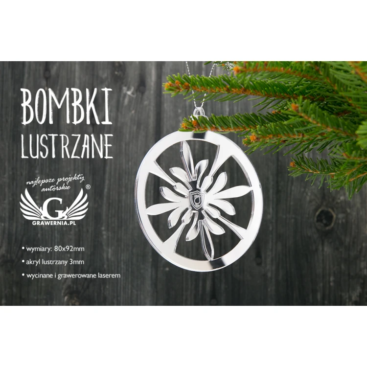 Spiegelnde Weihnachtskugeln mit Ihrer Gravur - Maße 80x92mm - Schneeflocke - BDR010