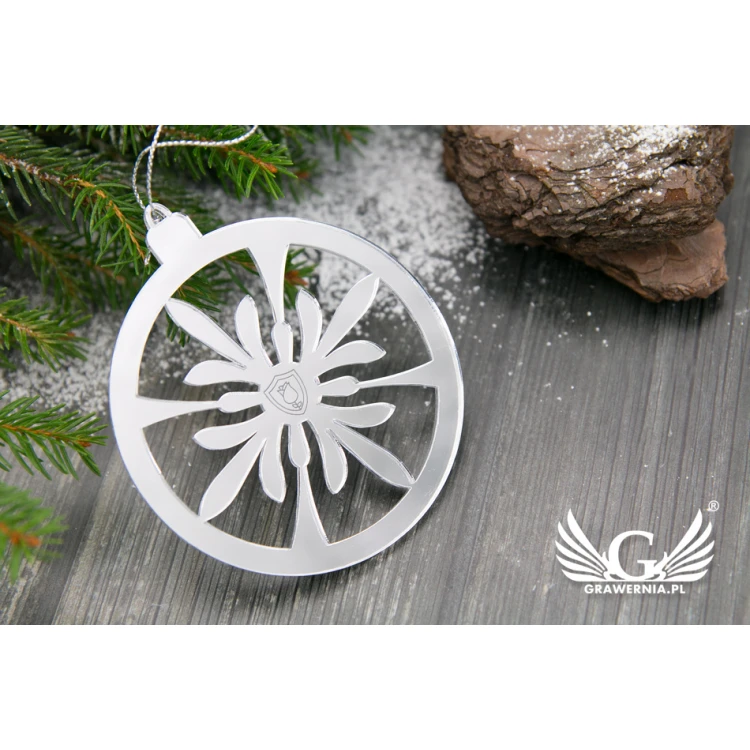 Spiegelnde Weihnachtskugeln mit Ihrer Gravur - Maße 80x92mm - Schneeflocke - BDR010